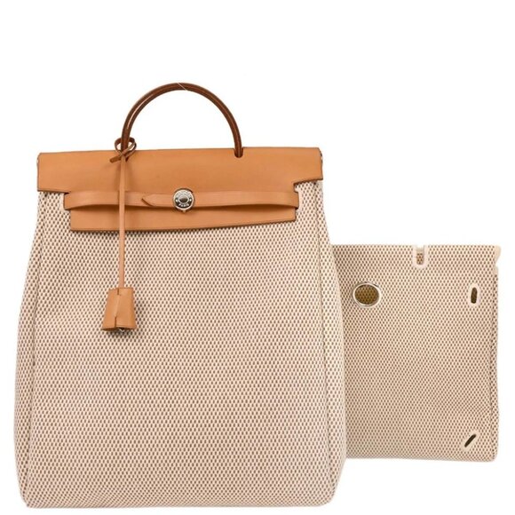 Hermes Beige Toile GM Herbag a Dos Backpack C□G - Picture 1 of 10